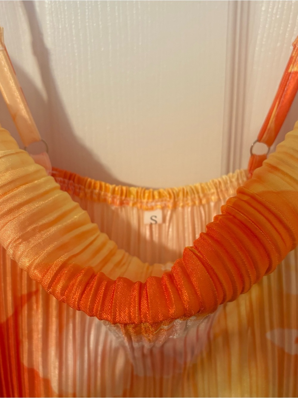 Orange & Yellow Hawaiian Pleated Slip Dress - Picture 5 of 12